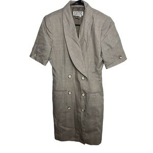 VTG Atrium Collection Wm 6 Double Breasted Button Jacket Dress Suit Grey